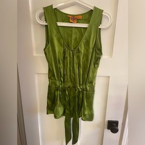 Tori Burch 100% Silk Olive Green Sleeveless Top | Size 10